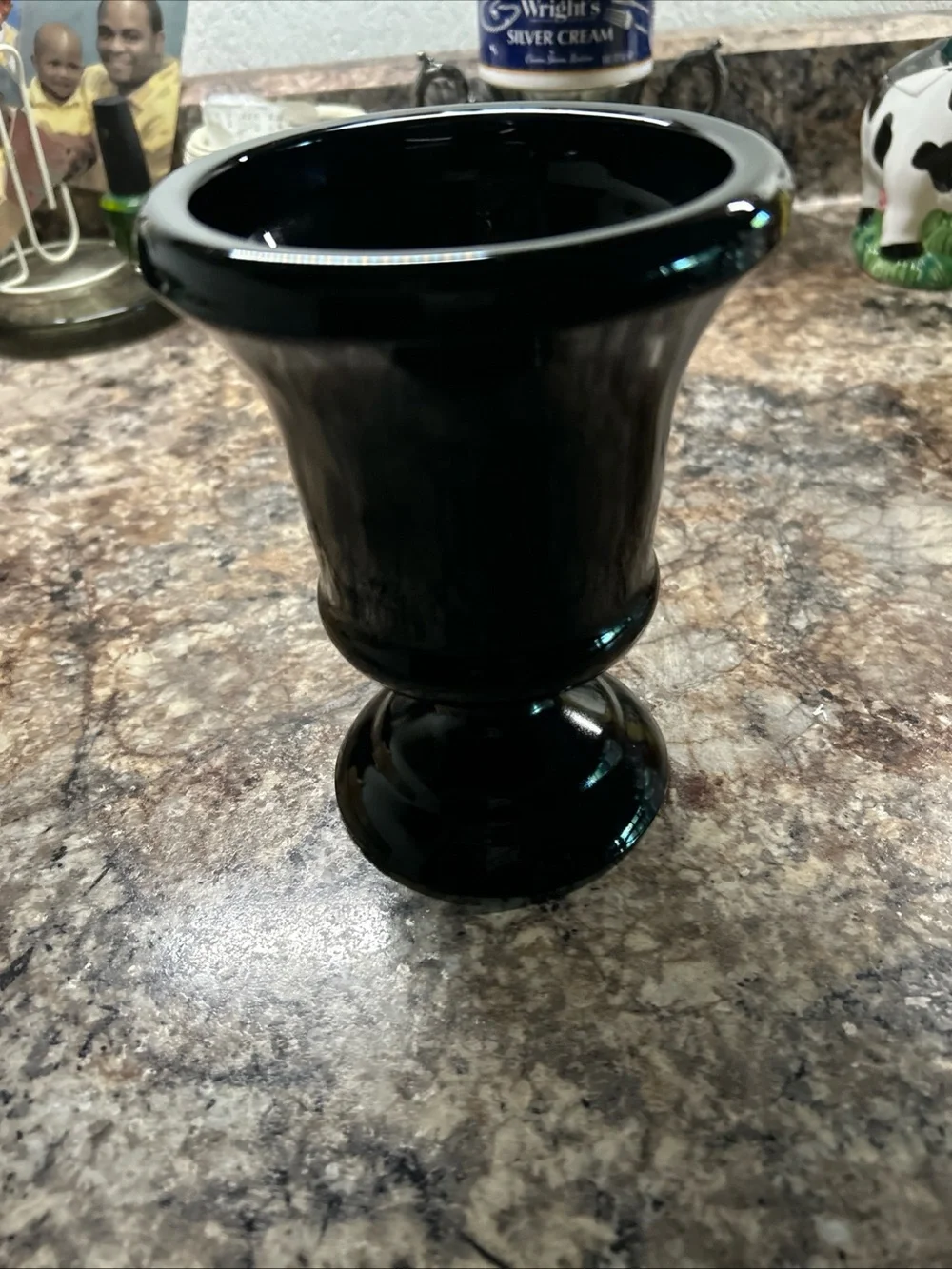 Vintage Black Amethyst Glass Urn Vase  with pedestal